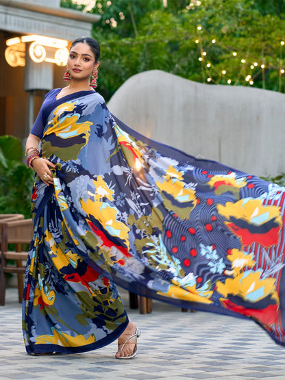 Very Graceful Georgette Saree With Stunning Floral Print