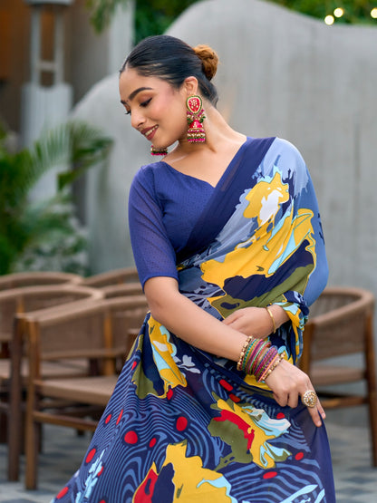 Very Graceful Georgette Saree With Stunning Floral Print