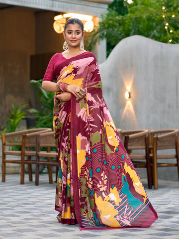 Very Graceful Georgette Saree With Stunning Floral Print