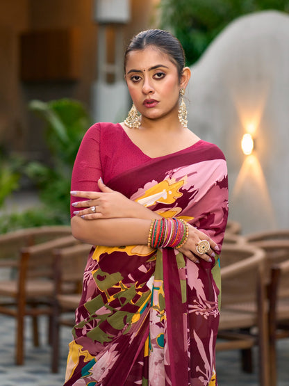 Very Graceful Georgette Saree With Stunning Floral Print