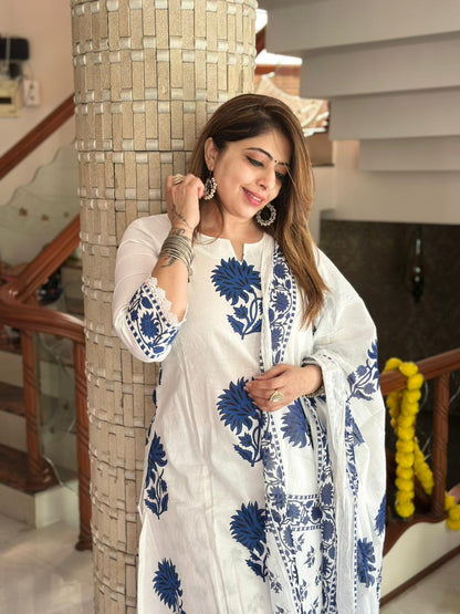 Anushka Sharma Inspired Pure Mul Cotton Jaipuri Block Print Suit Set