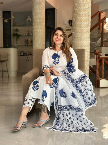 Anushka Sharma Inspired Pure Mul Cotton Jaipuri Block Print Suit Set