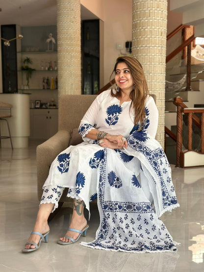 Anushka Sharma Inspired Pure Mul Cotton Jaipuri Block Print Suit Set