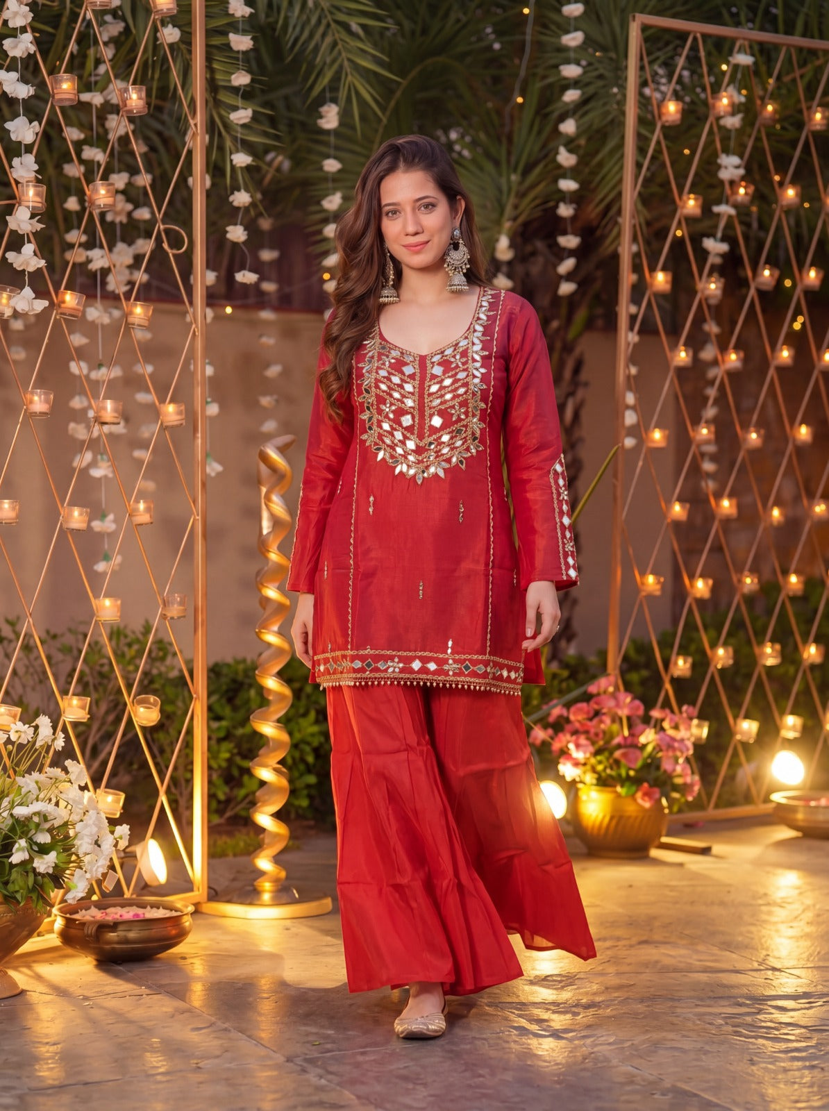 Maharani Rust Signature Mirror Embellished Plazo Set