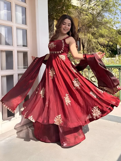 Ishani Cherry Heritage Occasion Embroidered Anarkali Suit Set
