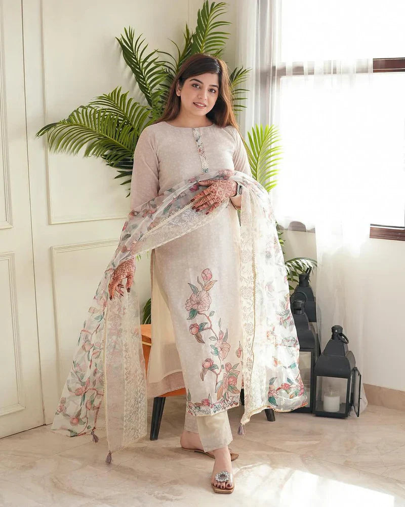 Very Charming Pure Linen Floral Print suit Set