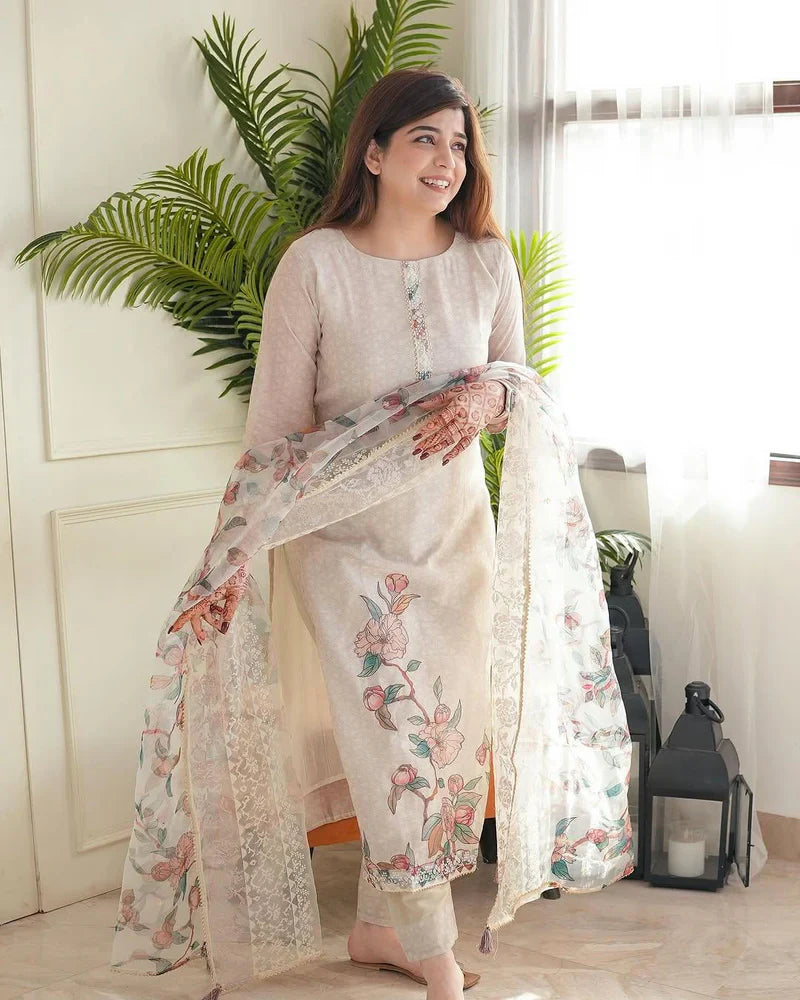 Very Charming Pure Linen Floral Print suit Set