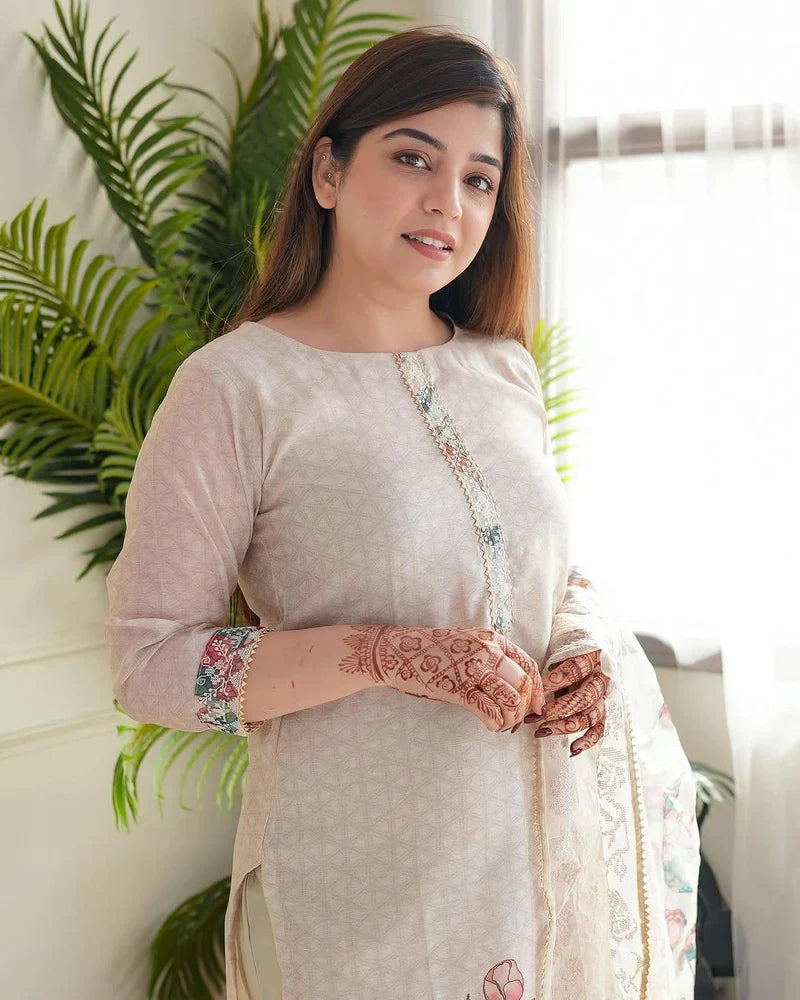 Very Charming Pure Linen Floral Print suit Set