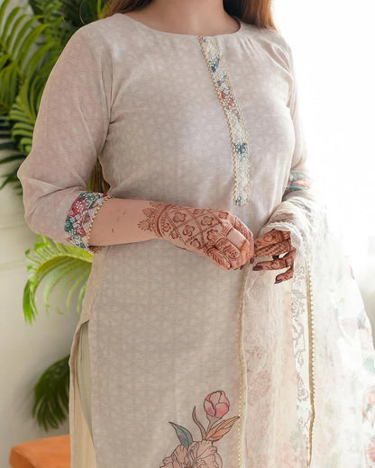 Very Charming Pure Linen Floral Print suit Set