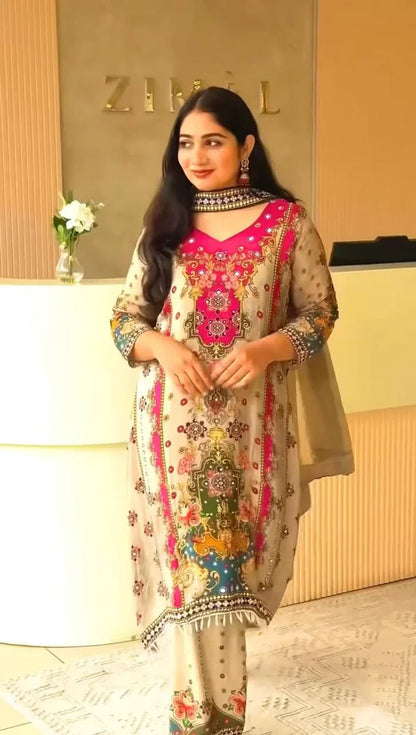 Adorning White Premium Anarkali Kurta Set