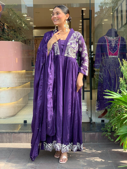 Beautiful Roman Silk Embroidery Suit Set