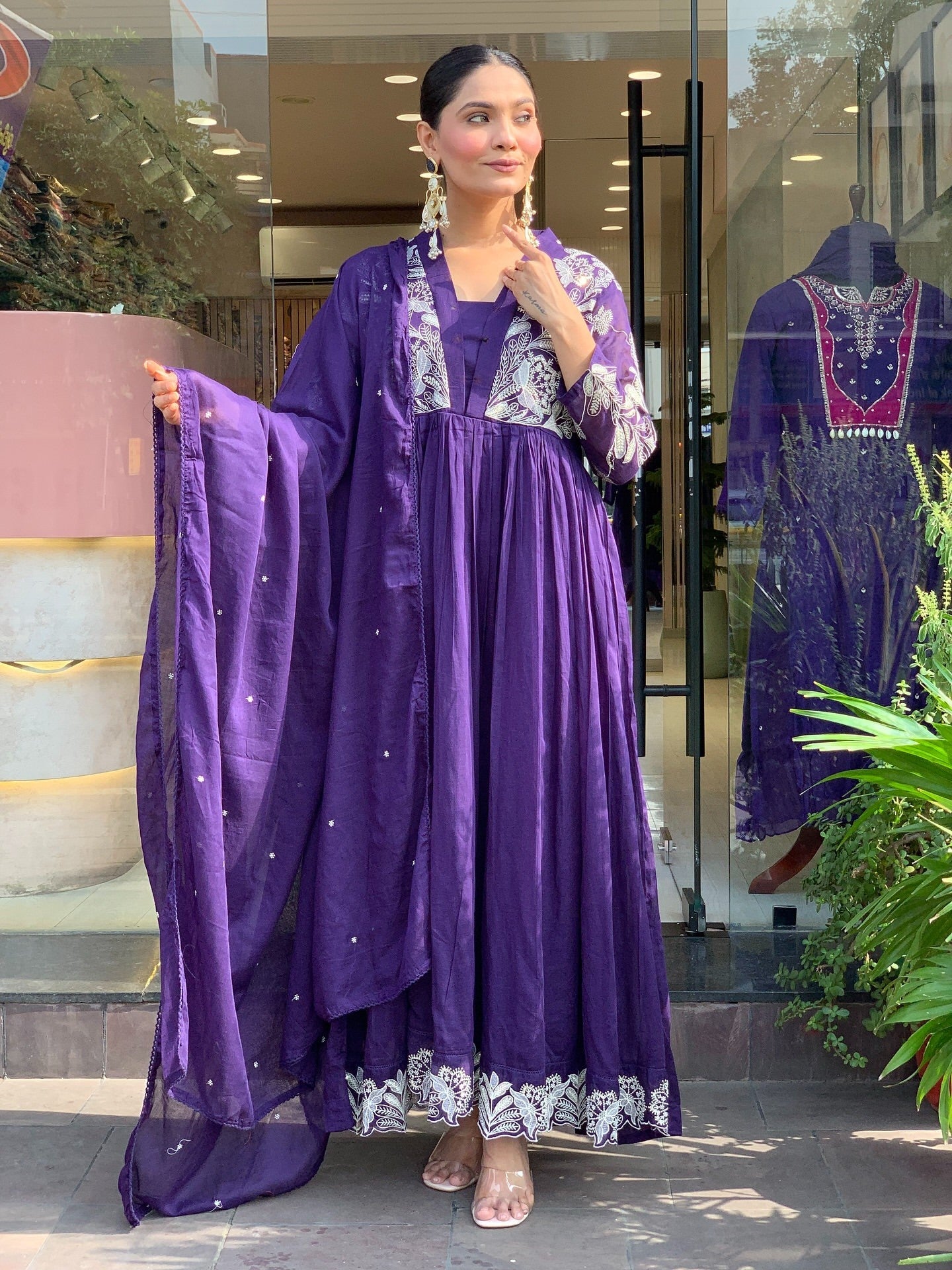 Beautiful Roman Silk Embroidery Suit Set