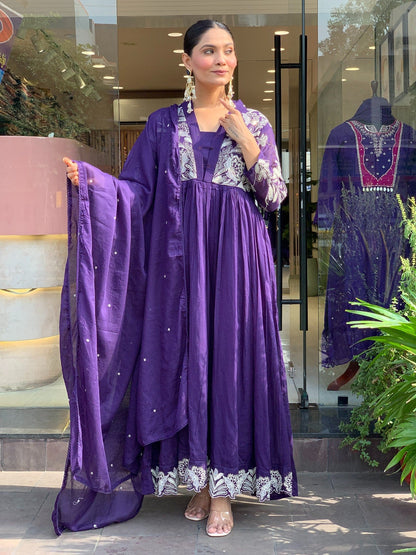 Beautiful Roman Silk Embroidery Suit Set