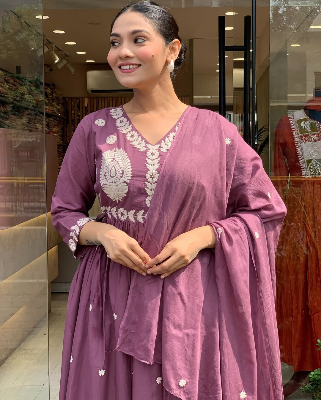 Elegant Chanderi Silk Embroidery Suit Set