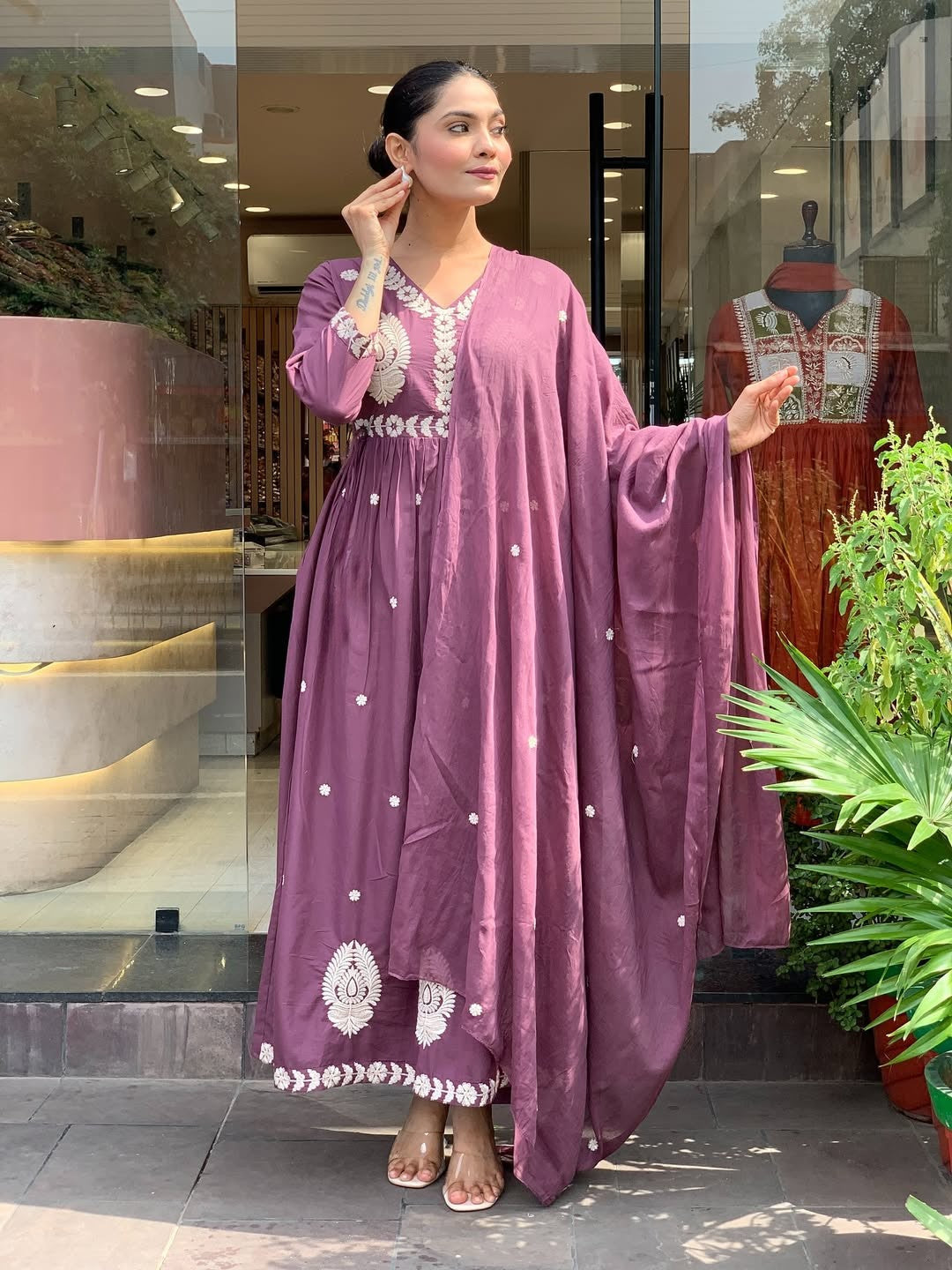 Elegant Chanderi Silk Embroidery Suit Set