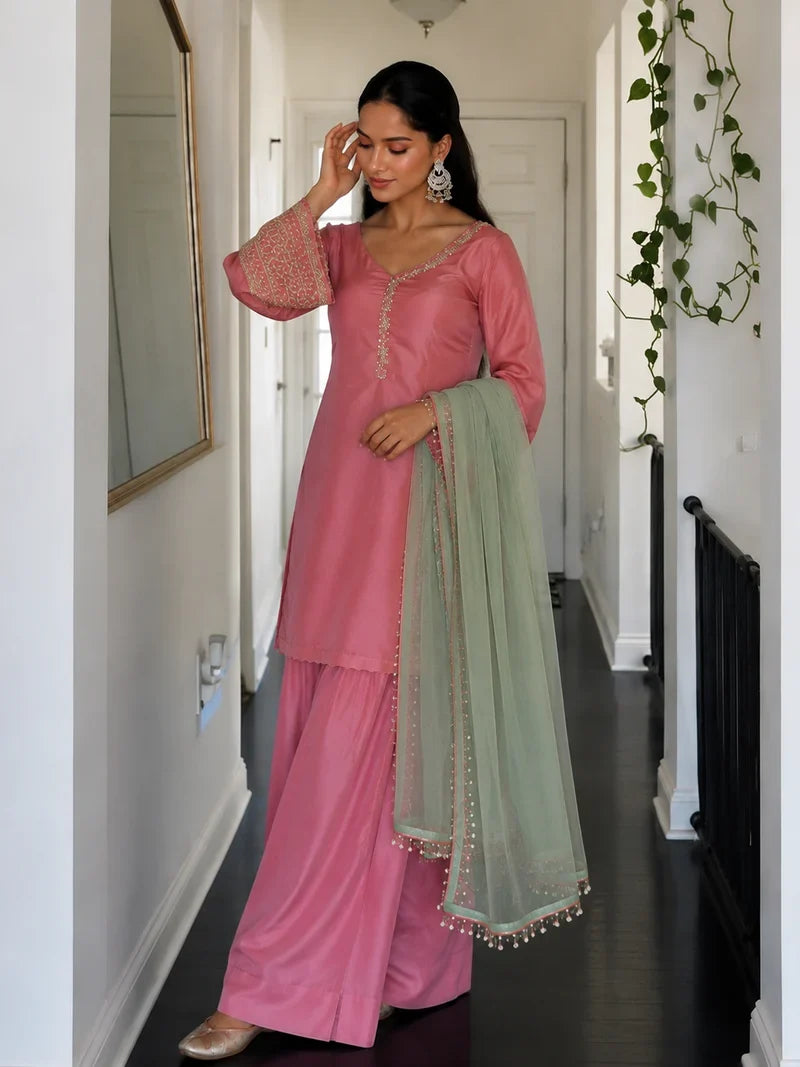 Amani Blush Pink Embroidered Suit Set