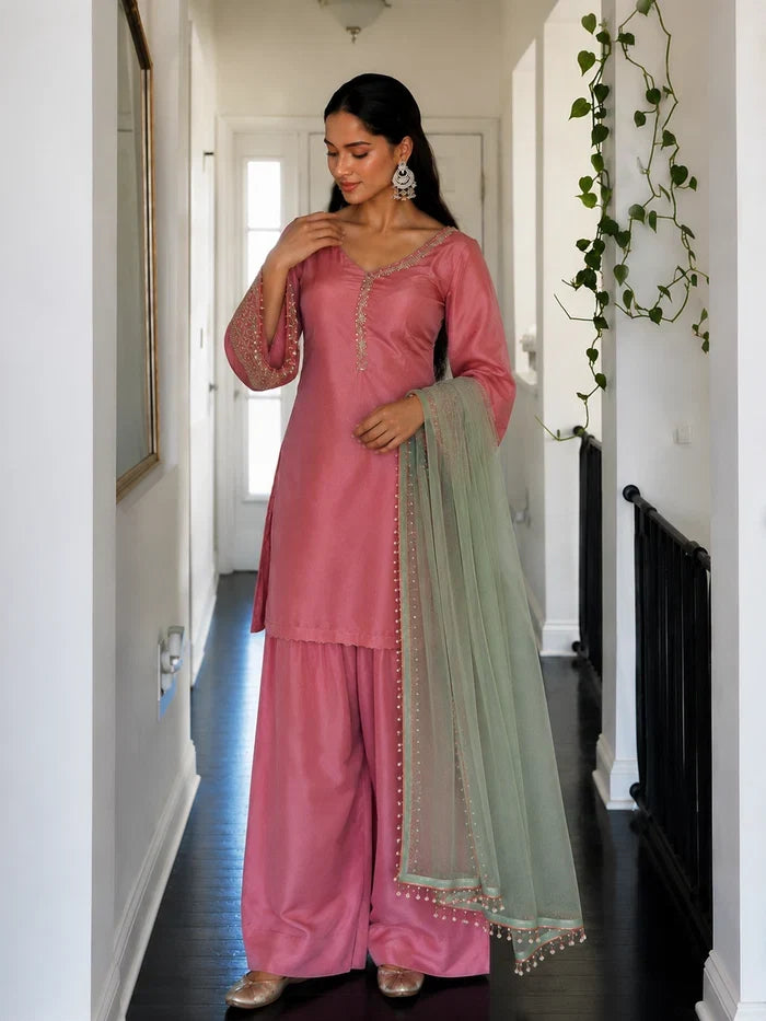 Amani Blush Pink Embroidered Suit Set