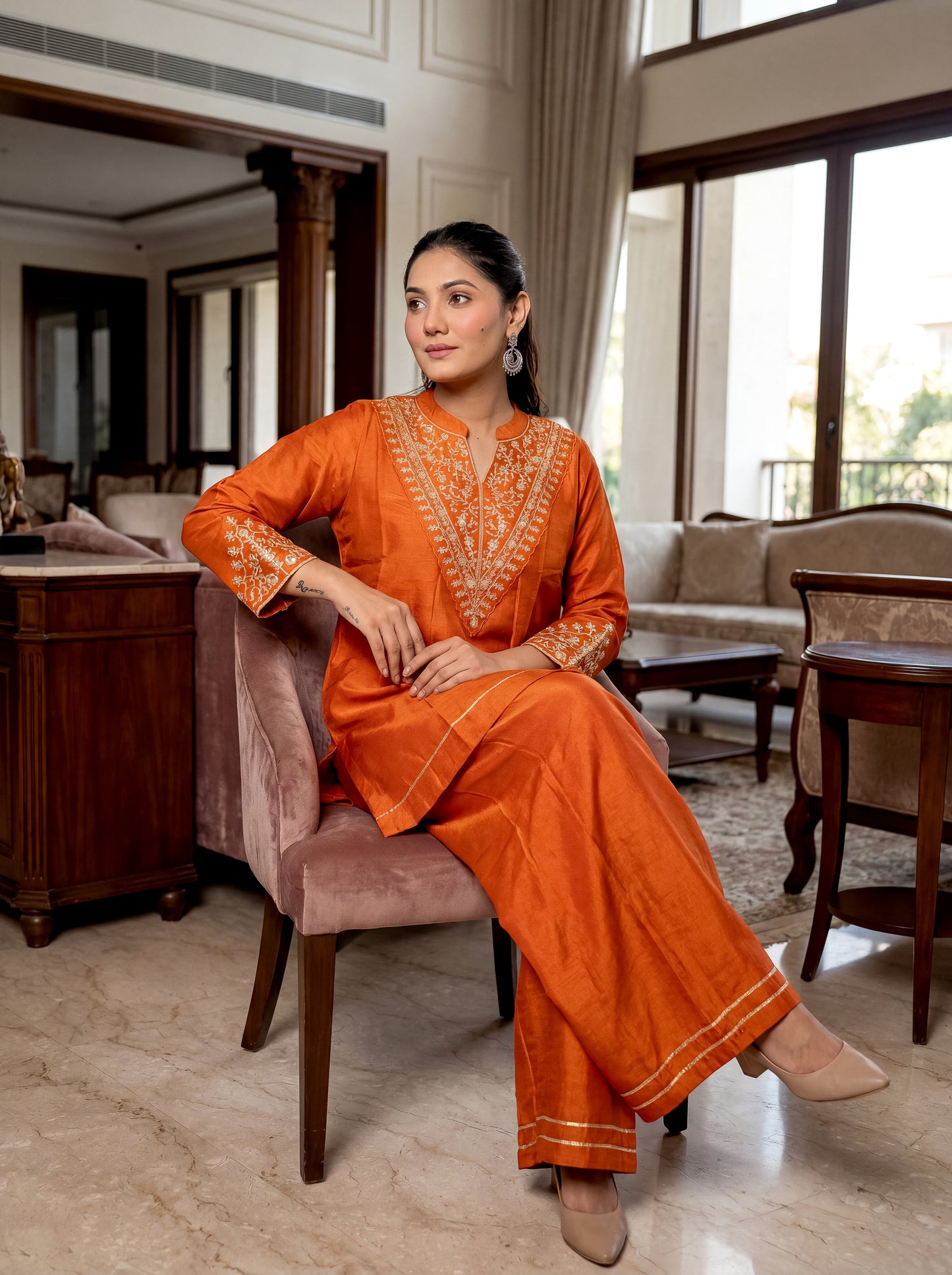 Amber Rust Heritage Embroidered Suit Set