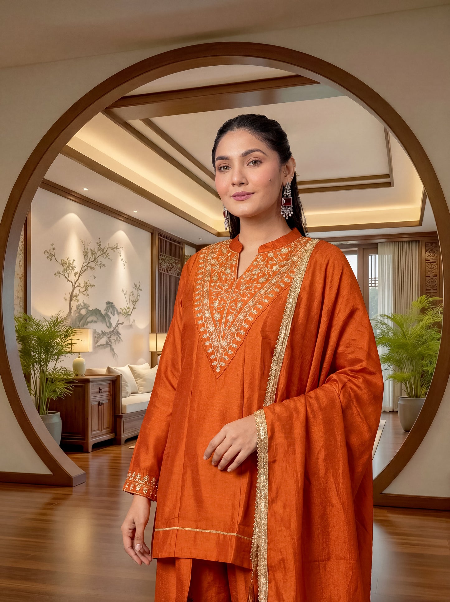 Amber Rust Heritage Embroidered Suit Set