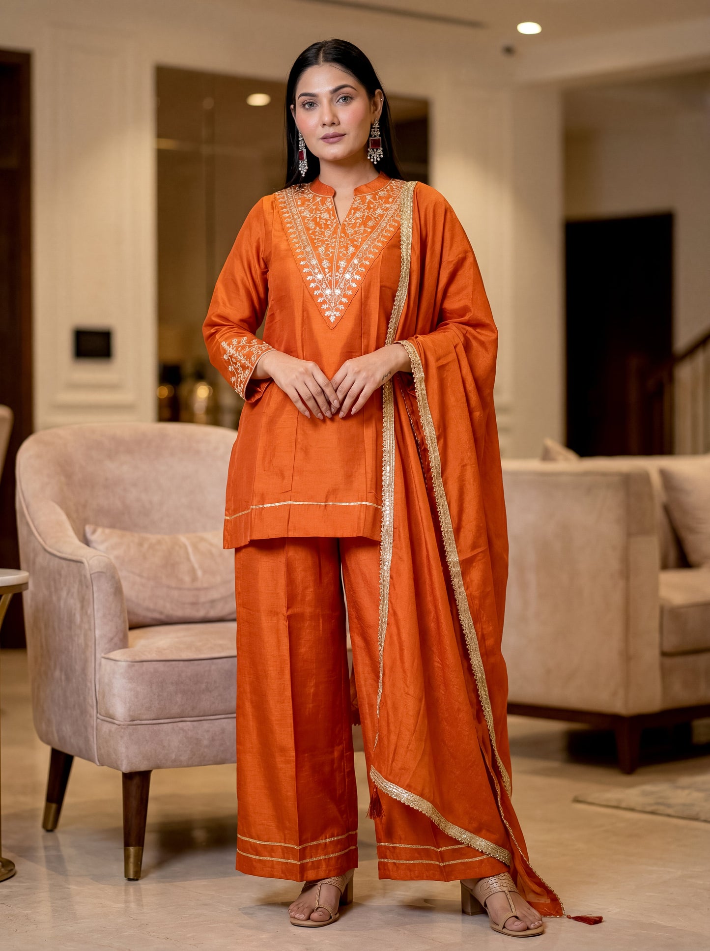 Amber Rust Heritage Embroidered Suit Set