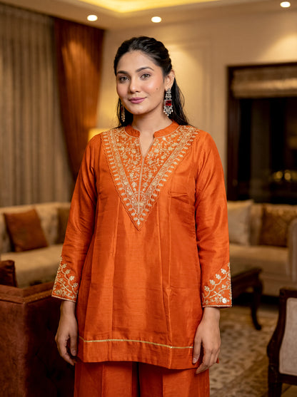 Amber Rust Heritage Embroidered Suit Set