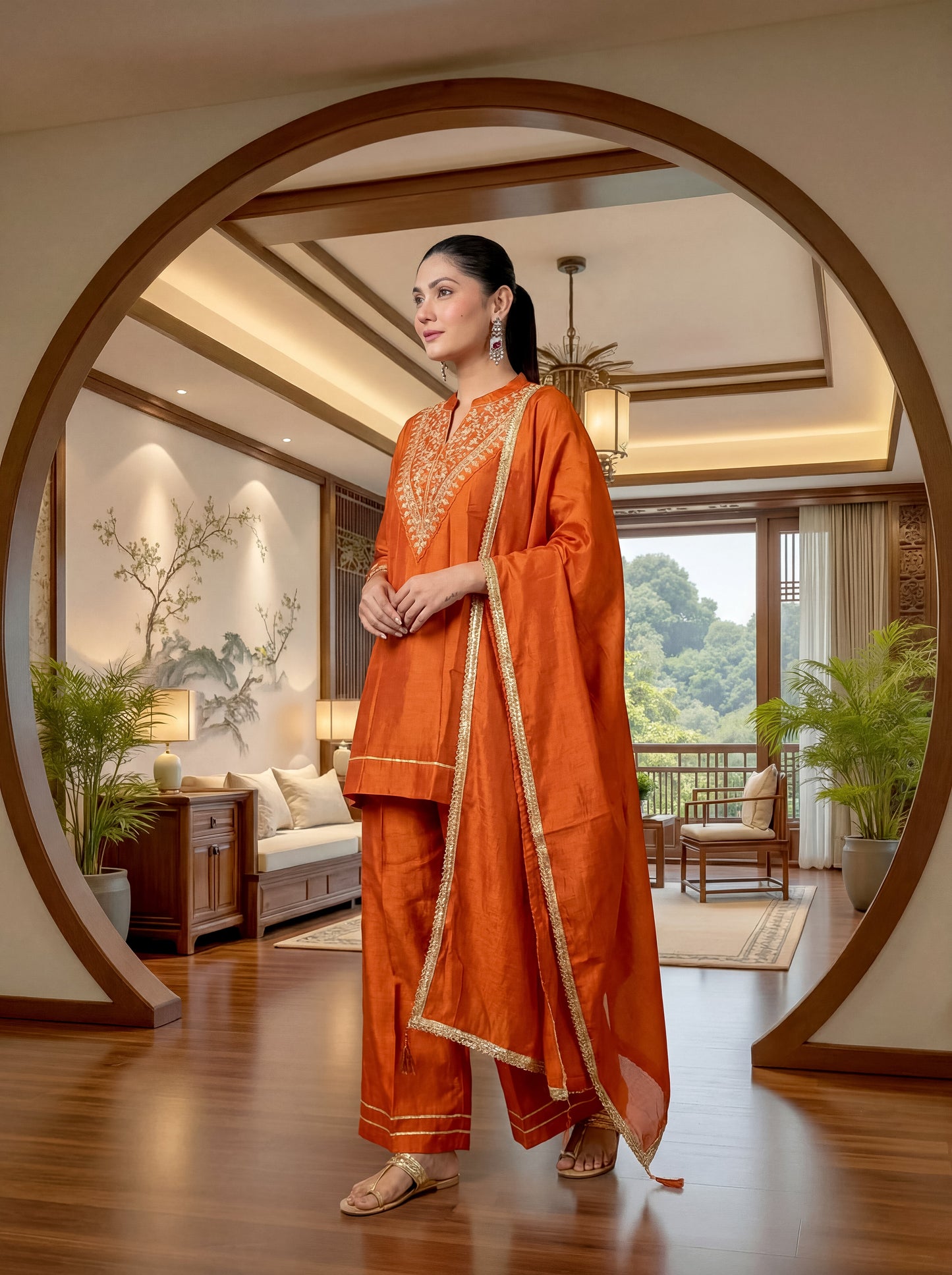 Amber Rust Heritage Embroidered Suit Set