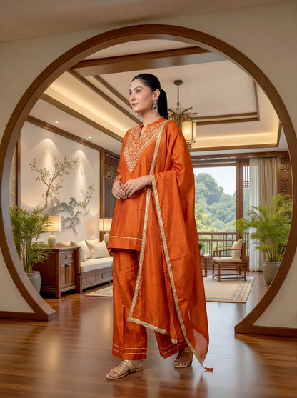 Amber Rust Heritage Embroidered Suit Set