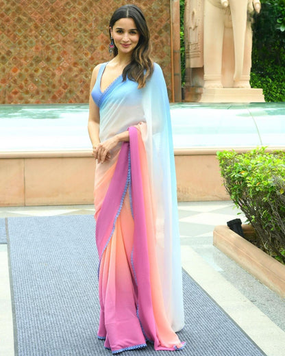 1 Min Ready To Wear Alia Bhatt Saree In Imported Georgette With Heavy Blouse