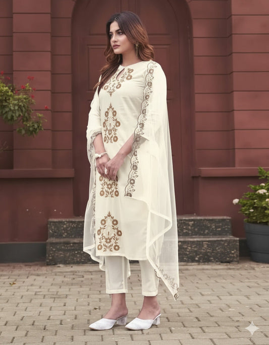 Very Good-looking Rayon Silk Embroidery Suit Set