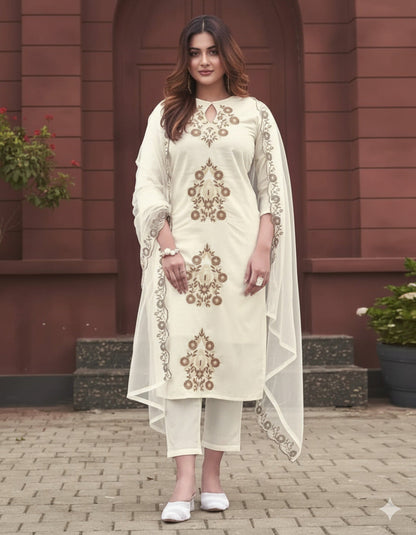 Very Good-looking Rayon Silk Embroidery Suit Set