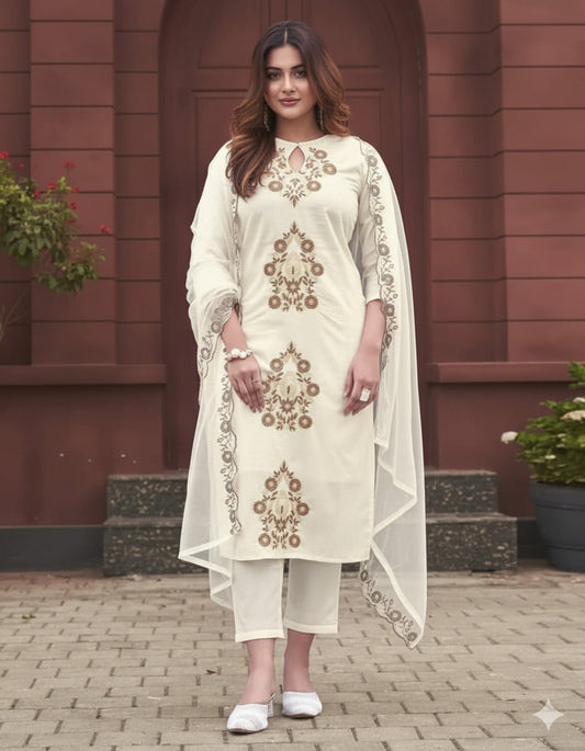 Very Good-looking Rayon Silk Embroidery Suit Set