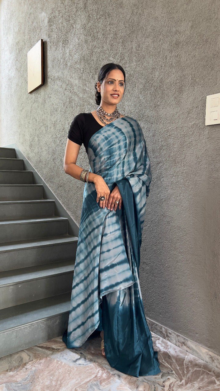 1-min Ready To Wear Saree In Premium Chinon Silk Fabric