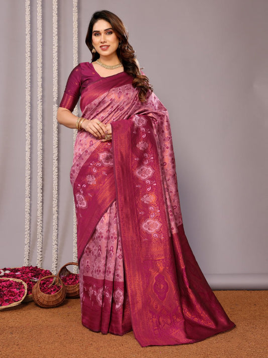 Most Stunning Rose Pink Banasari Silk Saree With Blouse