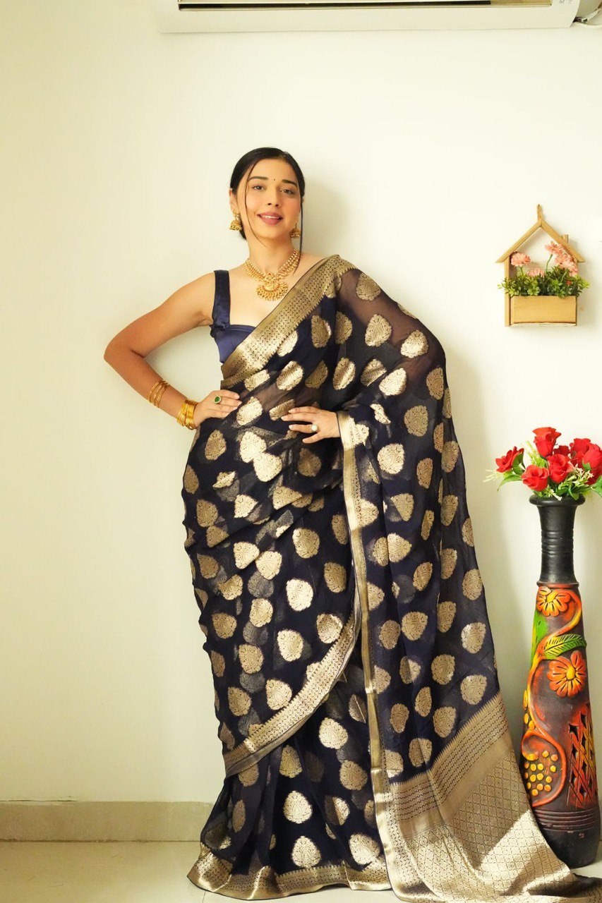 1 Min Ready To Wear Banarasi Silk Saree With Blouse