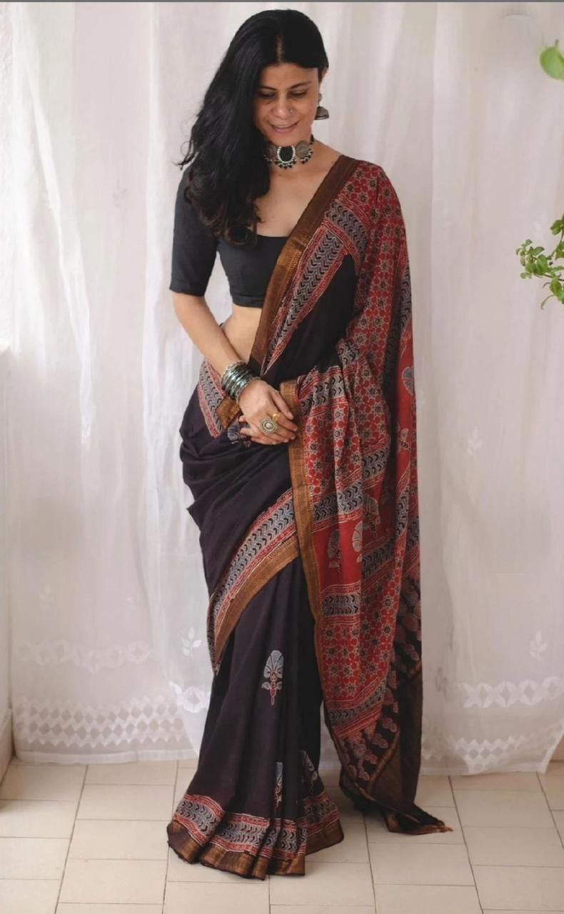 Pure Natural Linen Cotton Dyed Saree With Blouse