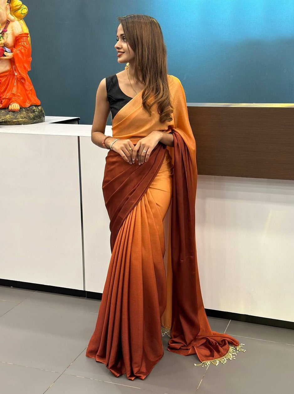 1-Min Ready to Wear Ombre Georgette Silk Saree With Handmade Tassels on Pallu