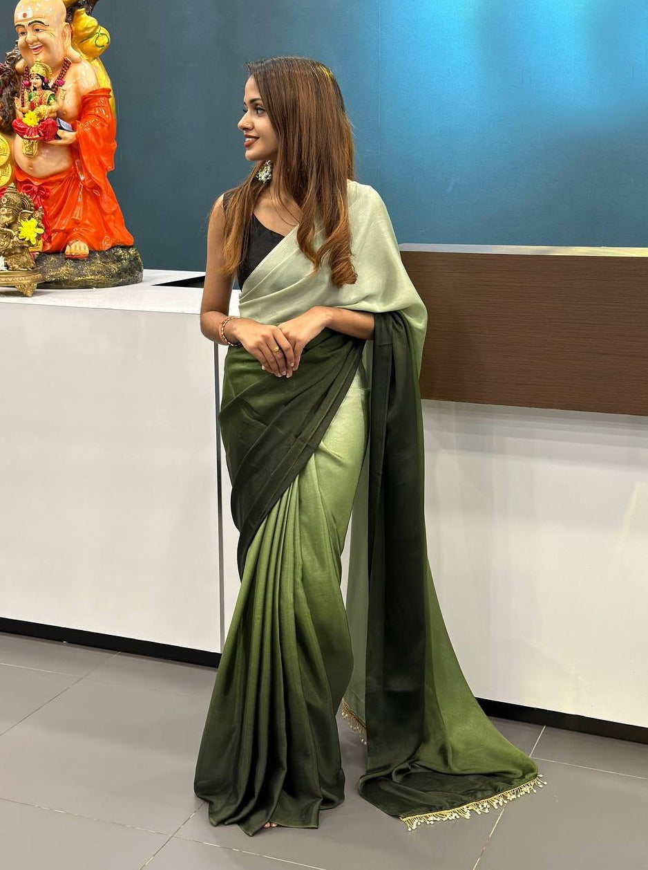 1-Min Ready to Wear Ombre Georgette Silk Saree With Handmade Tassels on Pallu