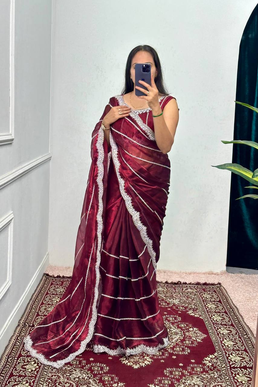 Most Trending Pure Jimmy ChooSaree With Heavy Laheriya Work