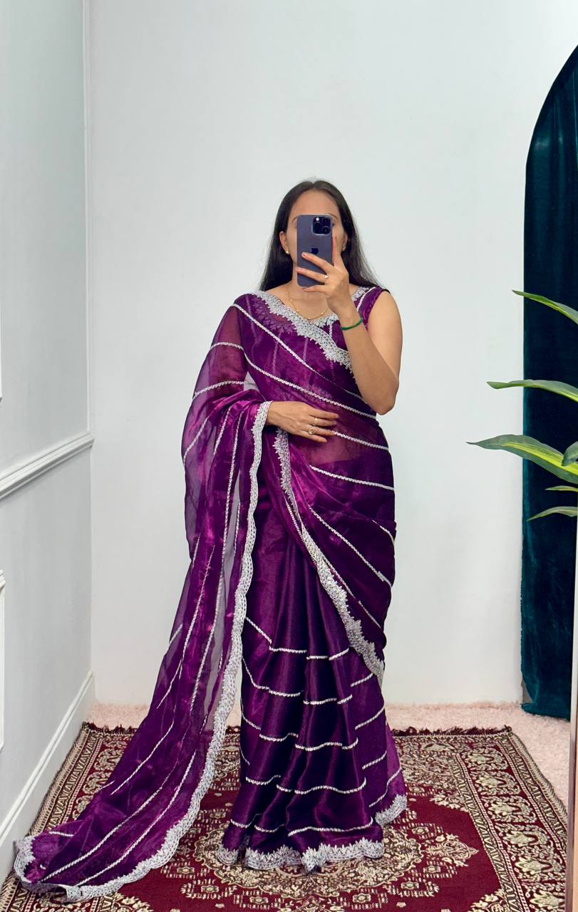 Most Trending Pure Jimmy ChooSaree With Heavy Laheriya Work