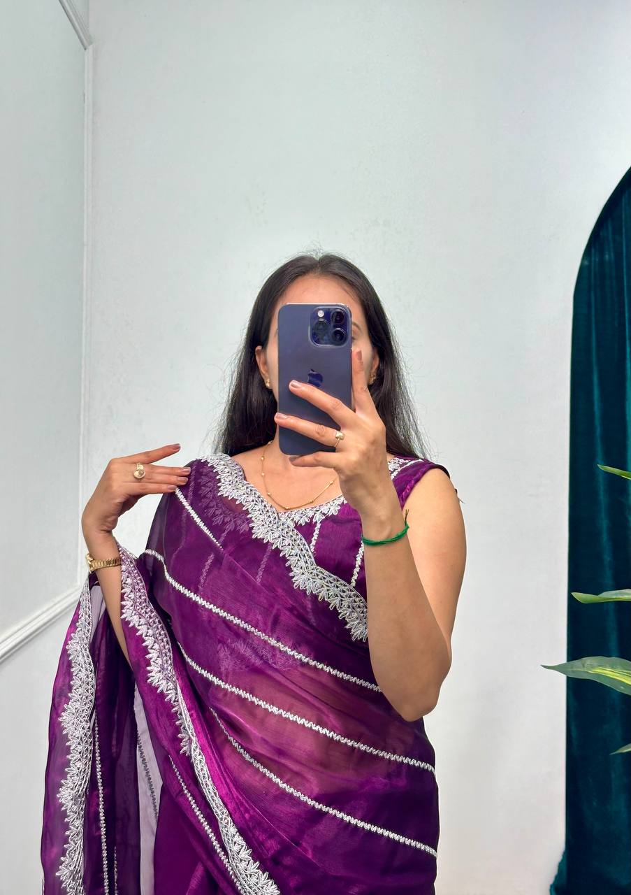 Most Trending Pure Jimmy ChooSaree With Heavy Laheriya Work