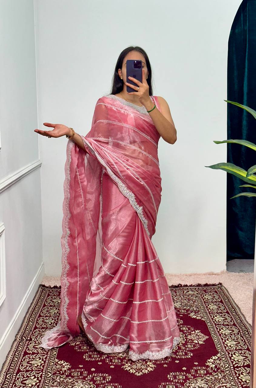 Most Trending Pure Jimmy ChooSaree With Heavy Laheriya Work