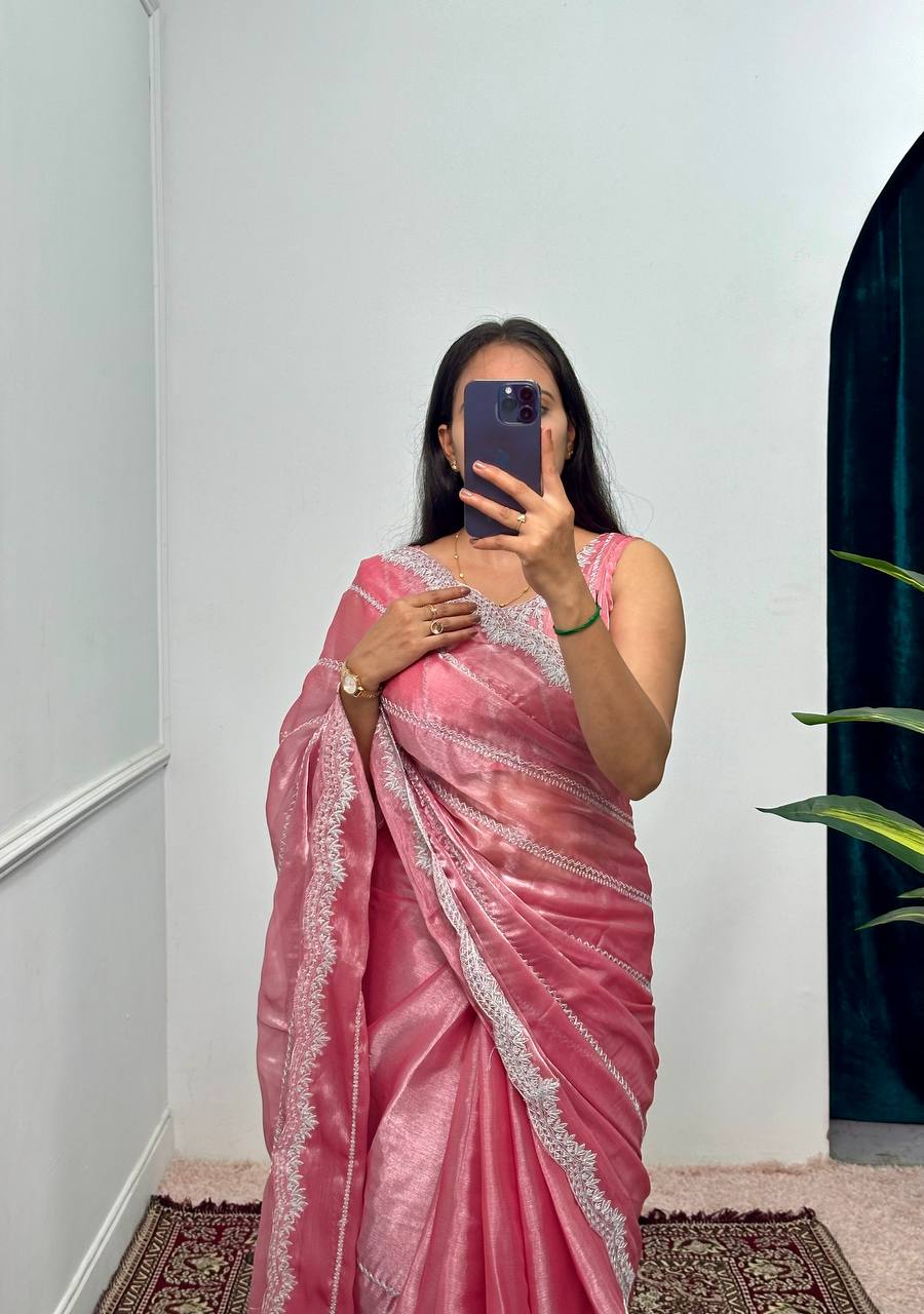 Most Trending Pure Jimmy ChooSaree With Heavy Laheriya Work