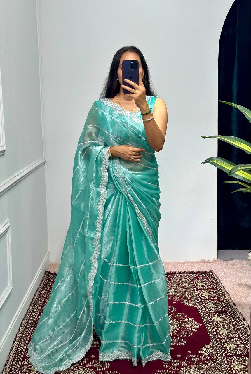 Most Trending Pure Jimmy ChooSaree With Heavy Laheriya Work