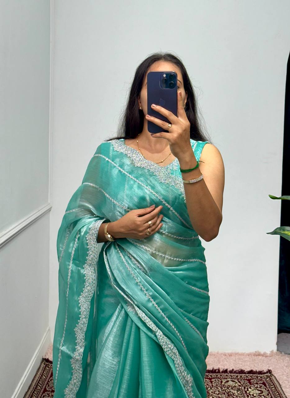 Most Trending Pure Jimmy ChooSaree With Heavy Laheriya Work