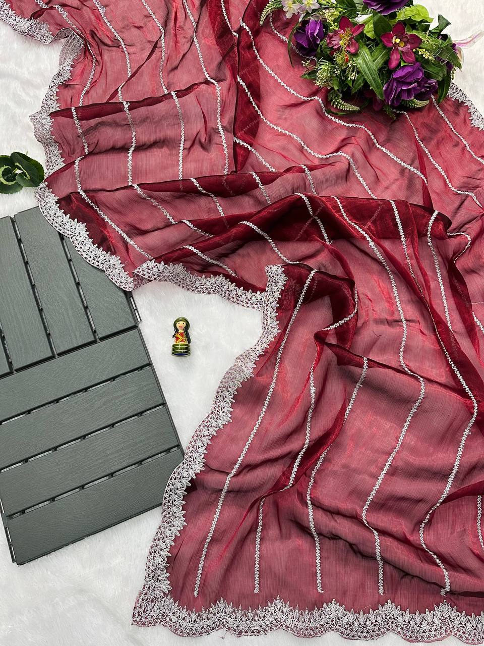 Most Trending Pure Jimmy ChooSaree With Heavy Laheriya Work