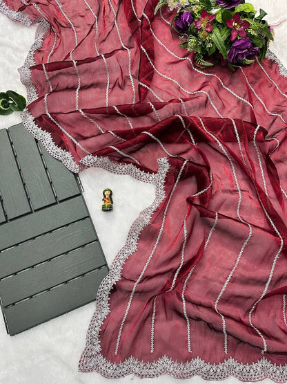 Most Trending Pure Jimmy ChooSaree With Heavy Laheriya Work