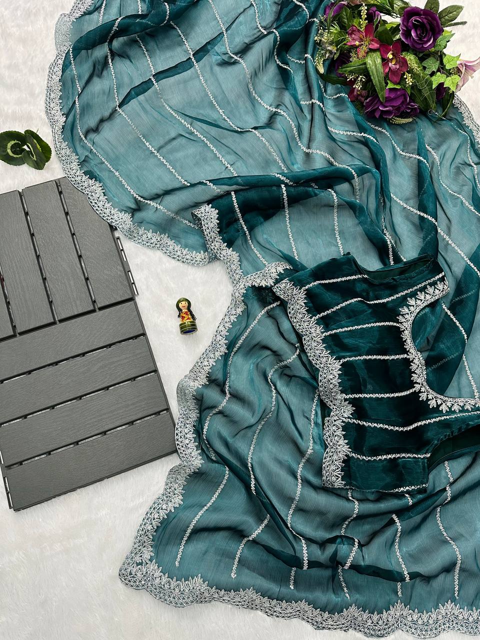 Most Trending Pure Jimmy ChooSaree With Heavy Laheriya Work