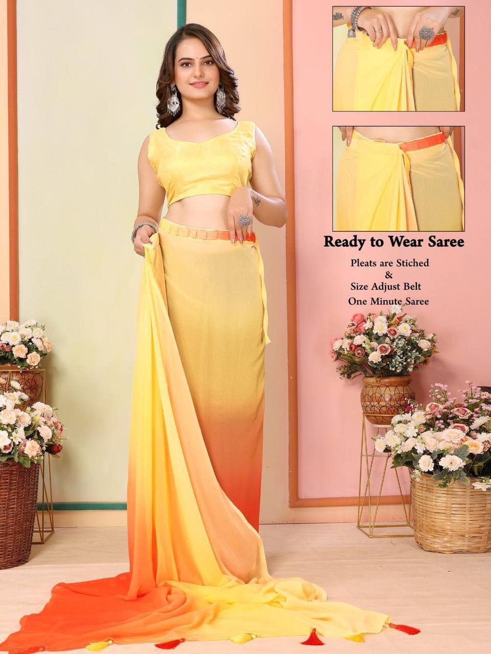 1-Min Ready To Wear Saree In Imported Georgette With Blouse