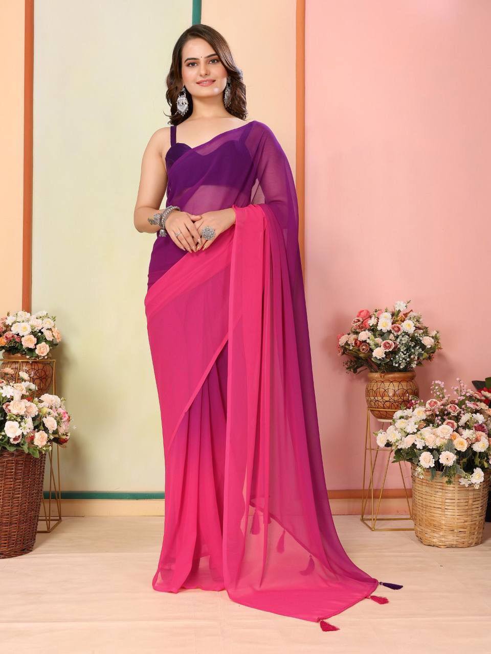 1-Min Ready To Wear Saree In Imported Georgette With Blouse