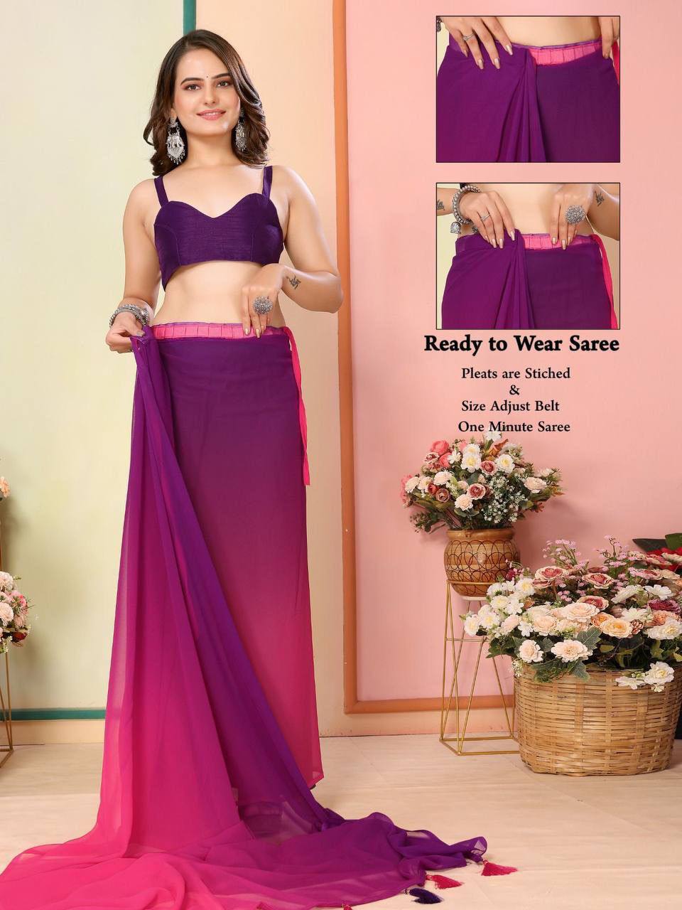 1-Min Ready To Wear Saree In Imported Georgette With Blouse